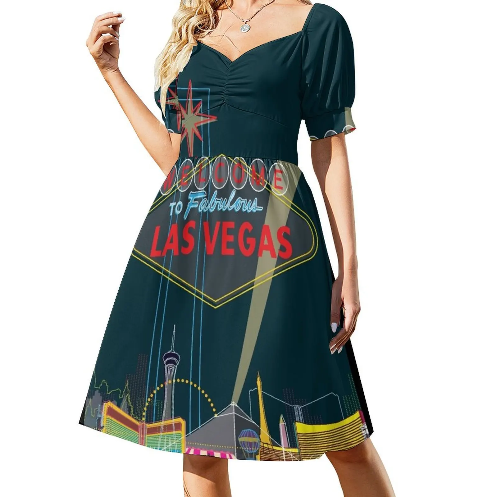 

Las Vegas Short Sleeved Dress summer clothes women evening dress Dress