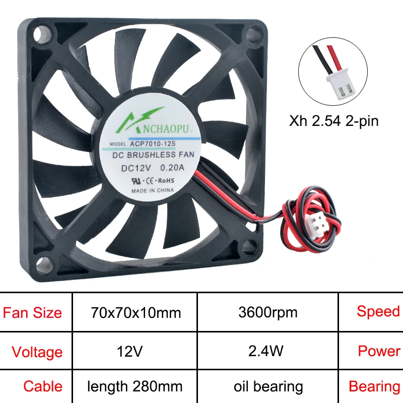 ACP7010 70mm Ultra Cienki Wentylator Chłodzący DC 5V/12V/24V 2-Pinowy Wentylator Osiowy do Zasilaczy i Przetwornic Częstotliwości — zdjęcie produktu 5