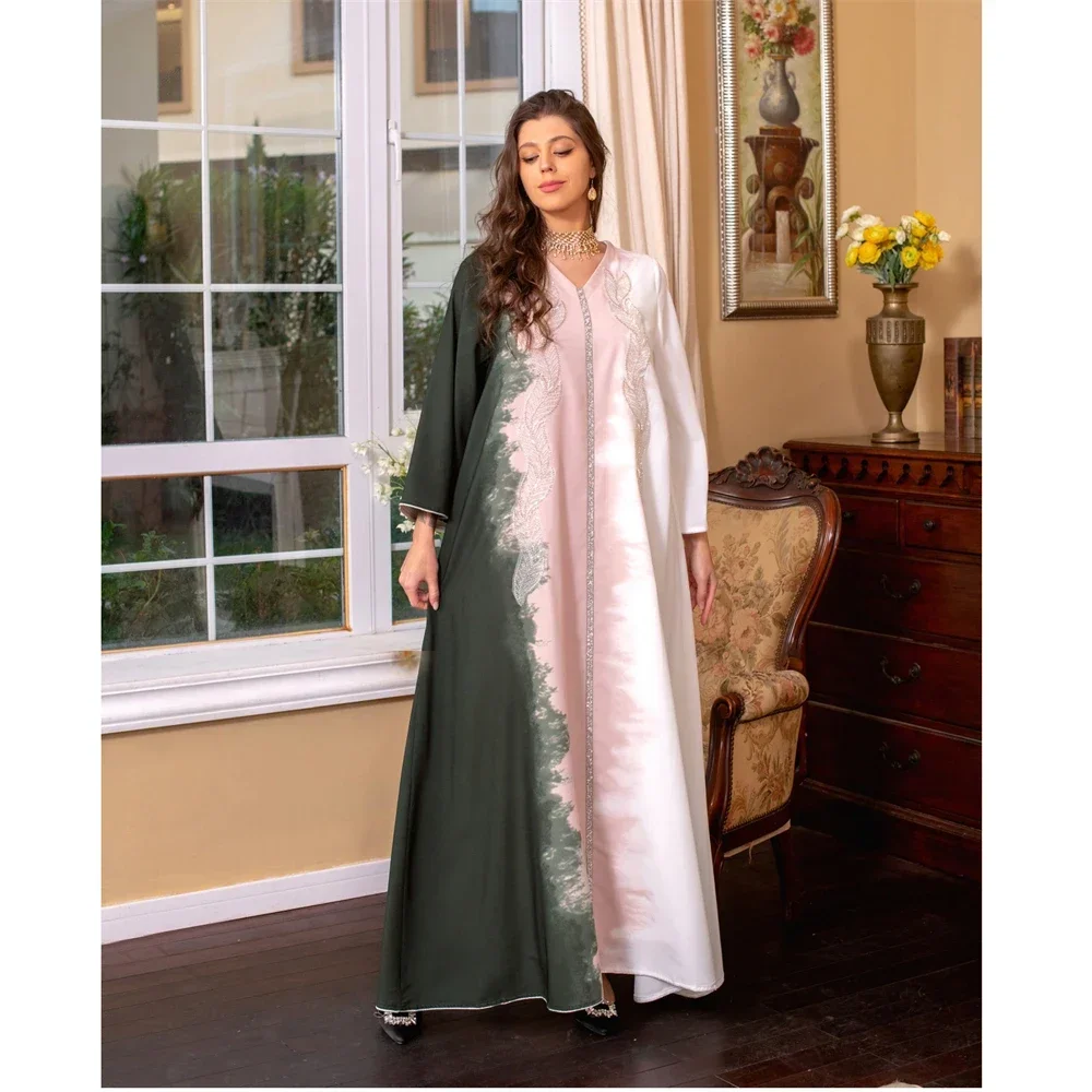 

Muslim Women Abaya Beads Diamonds Long Maxi Dress Turkey Arab Kaftan Islam Eid Party Gown Dubai Saudi Ramadan Jalabiya Vestidos