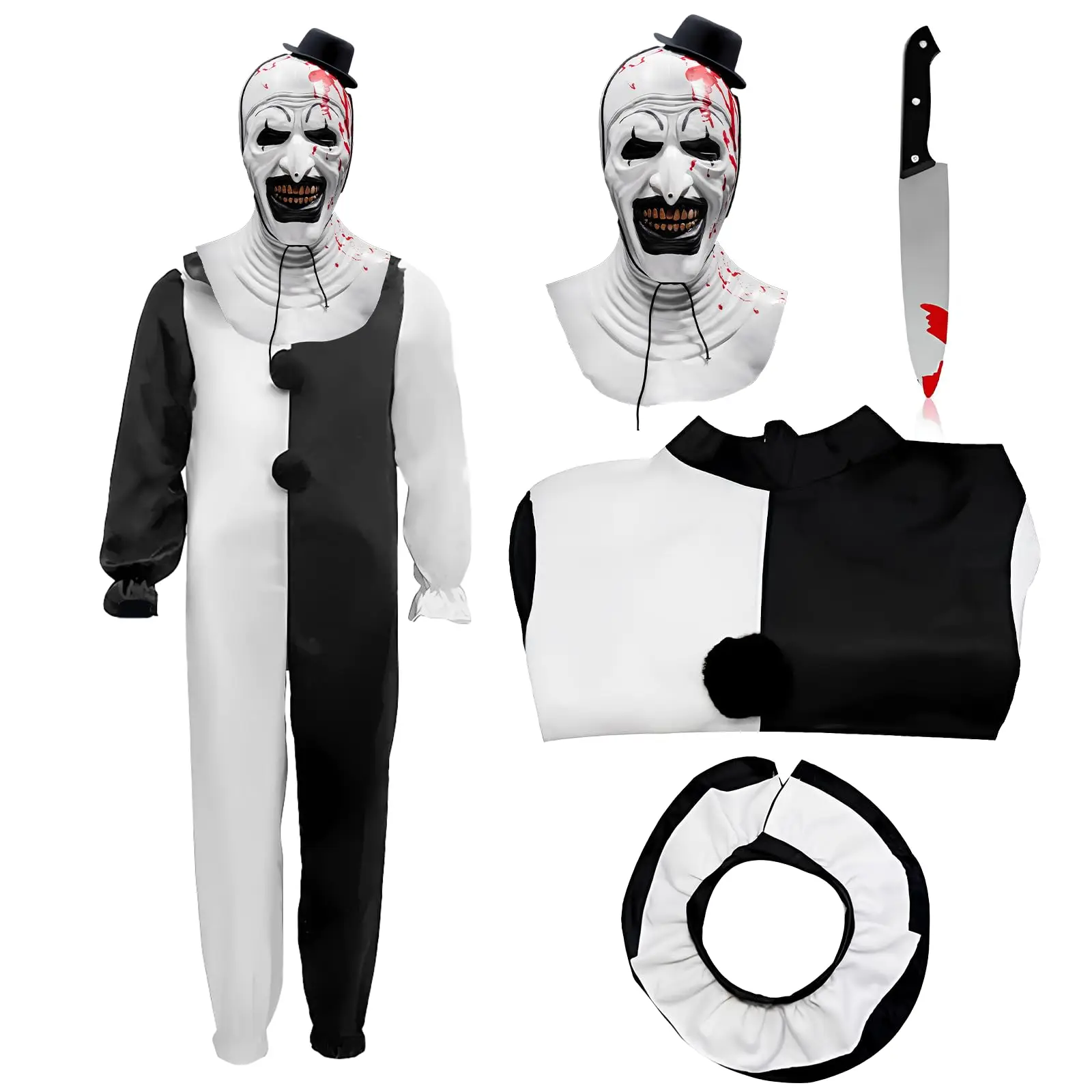 

Kids Terrifier Clown Costume Halloween Art the Clown Costume Scary Terrifier Black White Jumpsuit Outfits for Cosplay Party