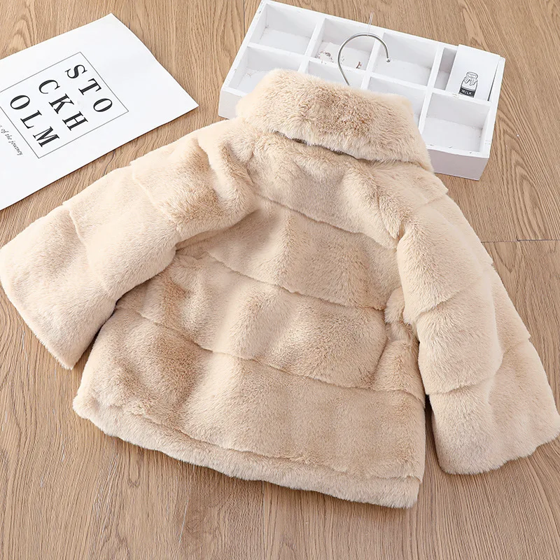 New Autumn Winter Warm Faux Fur Coat For Girls Jacket Baby Snowsuit Sweet Christmas Princess Outwear 1-5 Years Kids Clothes