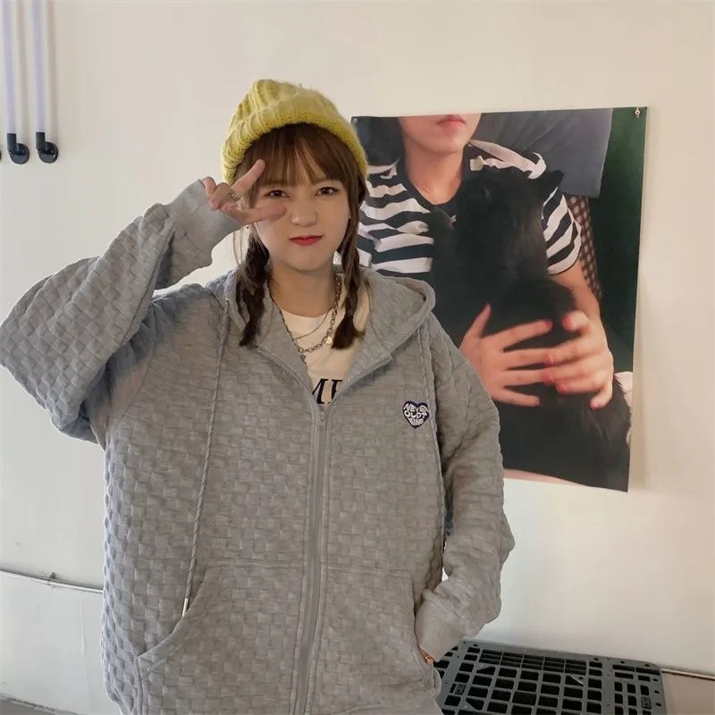 

Hooded Hoodies Women Chic Loose Streetwear Korean Fashion Daily Students Zipper All-match Spring BF Coats Harajuku Ins Beautiful