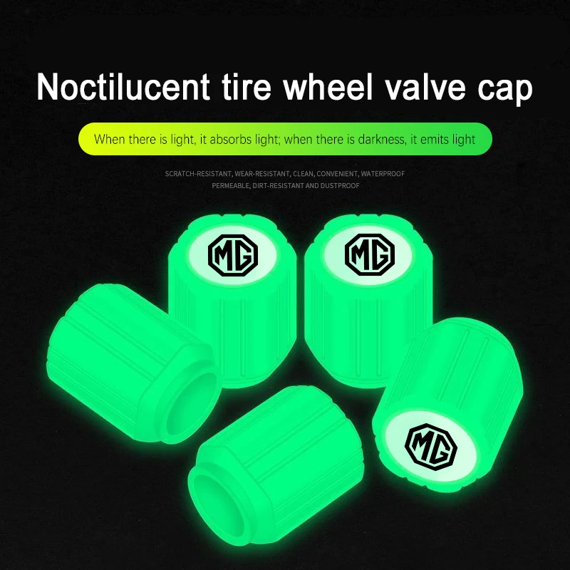 4Pcs Noctilucent Luminous Tire Valve Caps With MG Logo Light Storage Glow In Dark Hexagonal Tyre Stem Dustproof Protector Auto S view 6