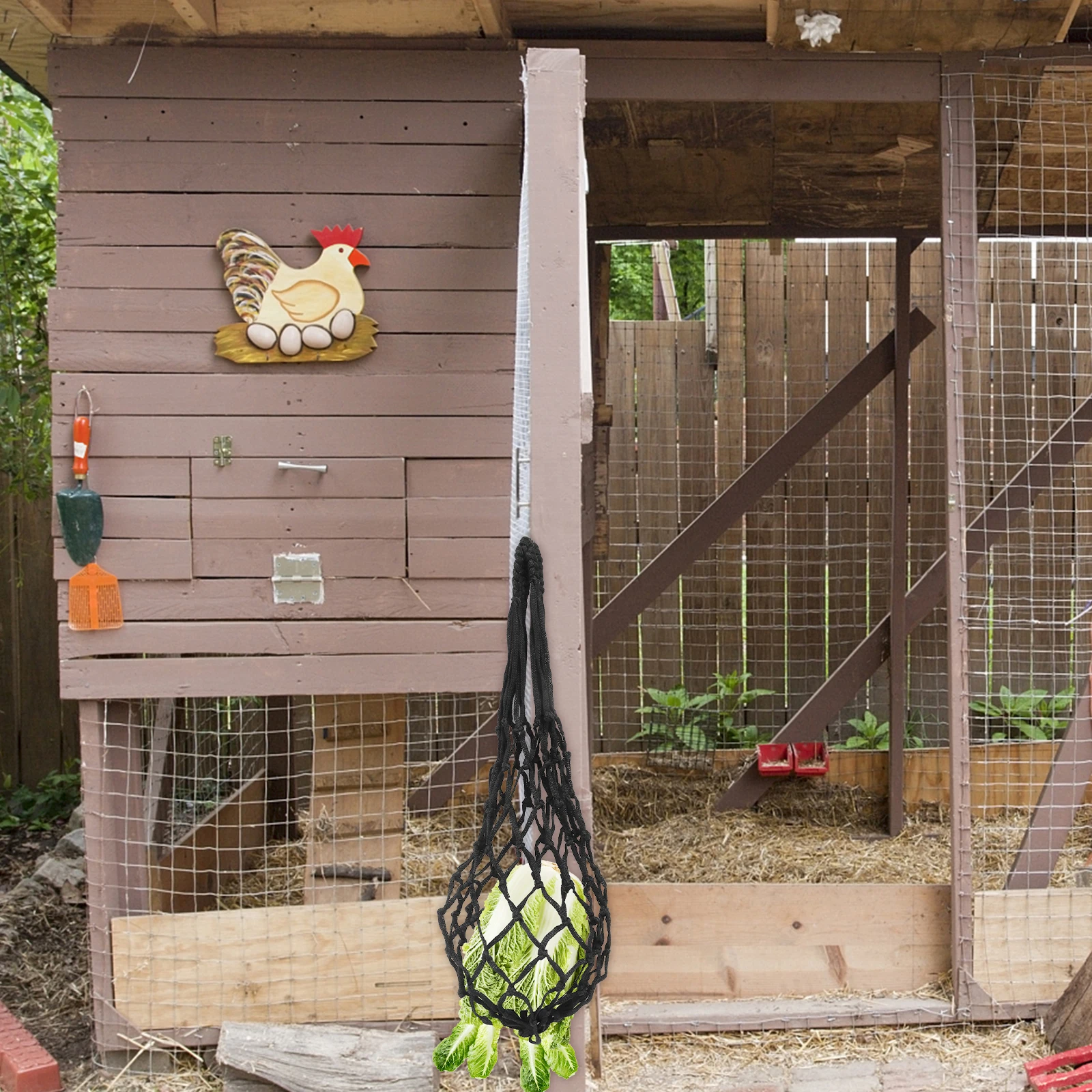 

1pc Net Bag For Chicken Durable Poultry Feeding Mesh Bag With Braided Rope, Hanging Livestock Food Container, Nylon Feeder For