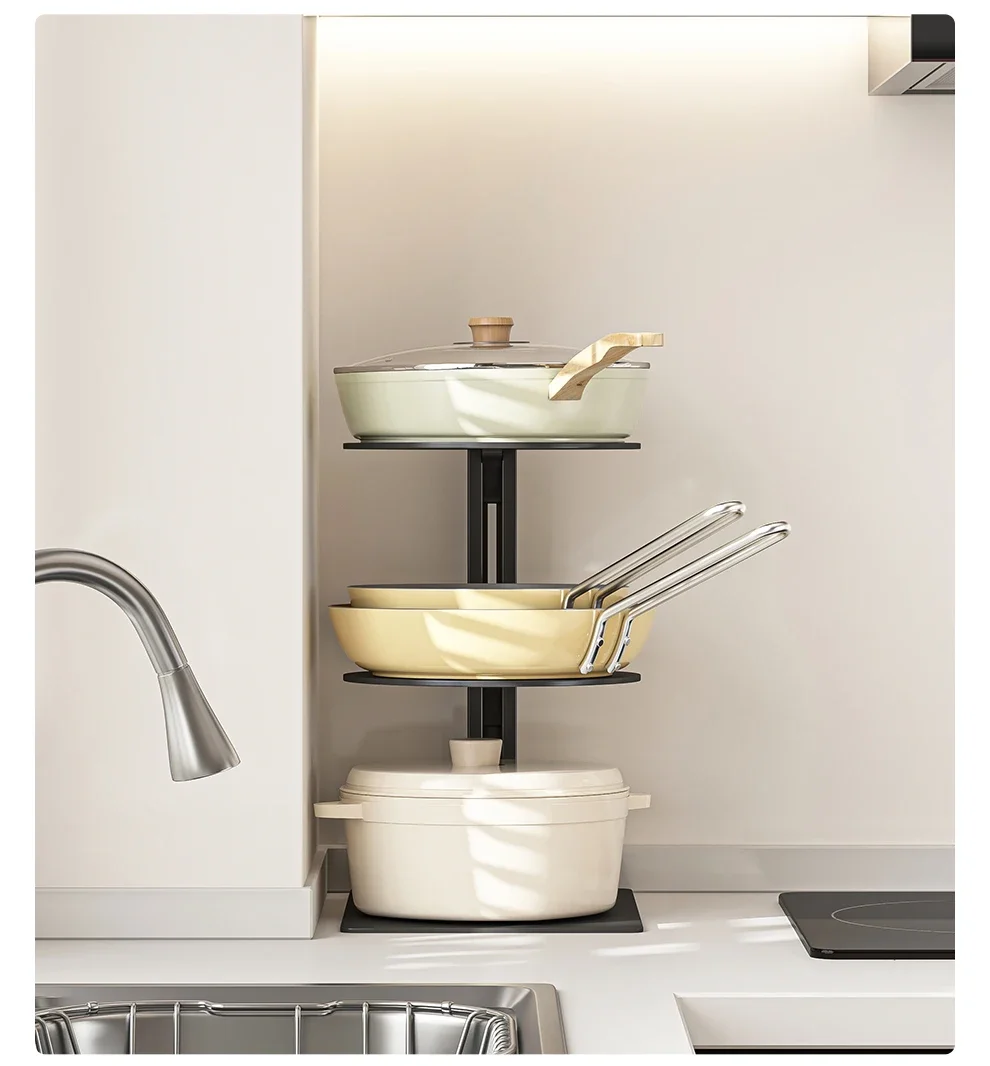 

Cream wind kitchen pot storage multi-function cabinet floor countertop rack sink multi-layer pot rack