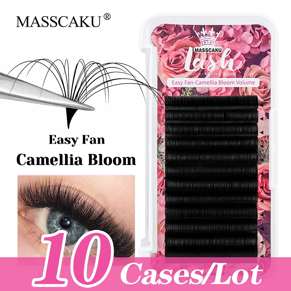 

10cases/lot MASSCAKU 8-20mm and Mix Size Waterproof Camellia Blooming Lashes Handmade Easy Flowering Eyelashes for Professionals