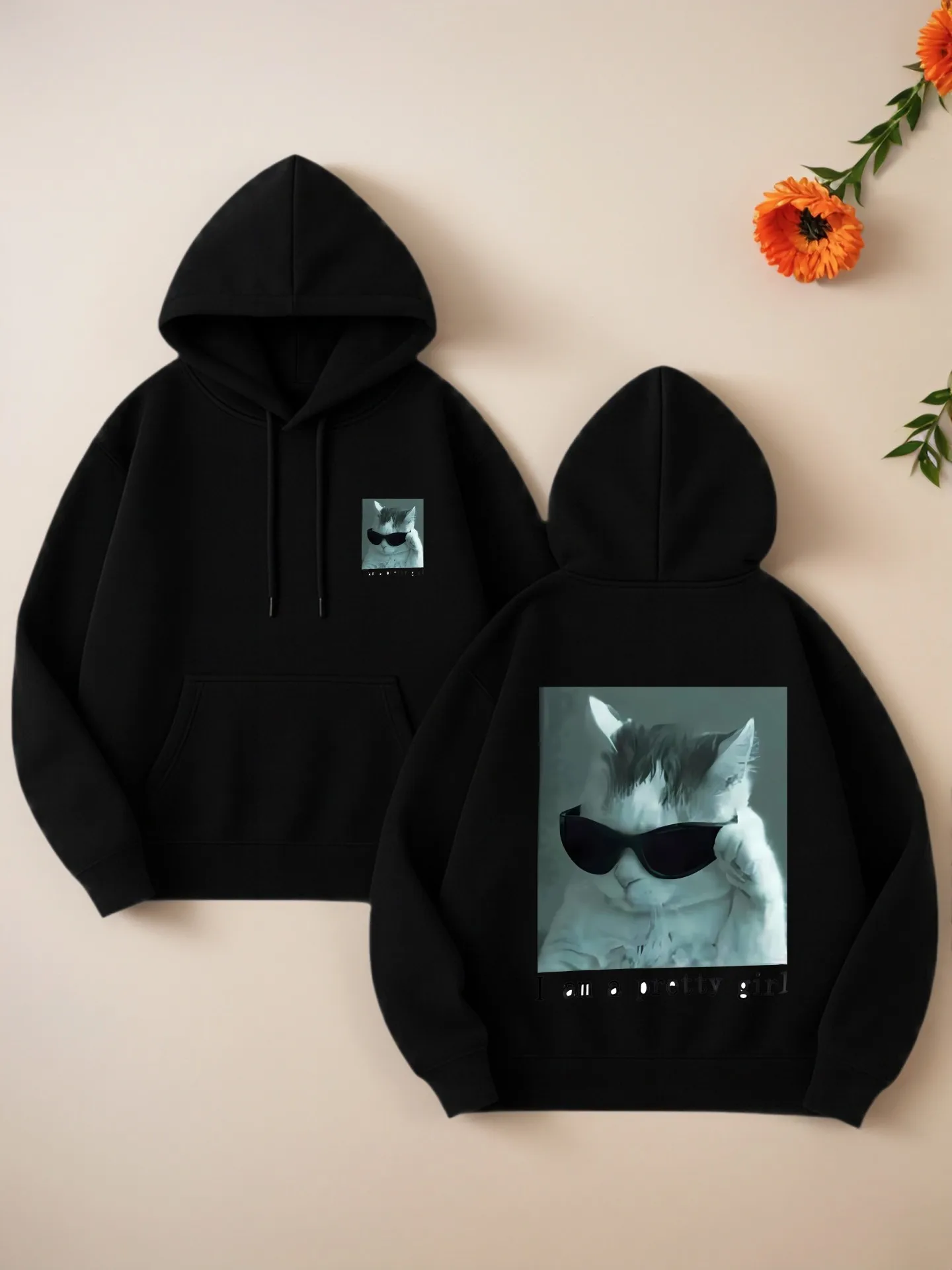 

Женская повседневная толстовка с рисунком, милый кошачий принт, эстетический дизайн, удобная ткань, повседневная повседневная одежда