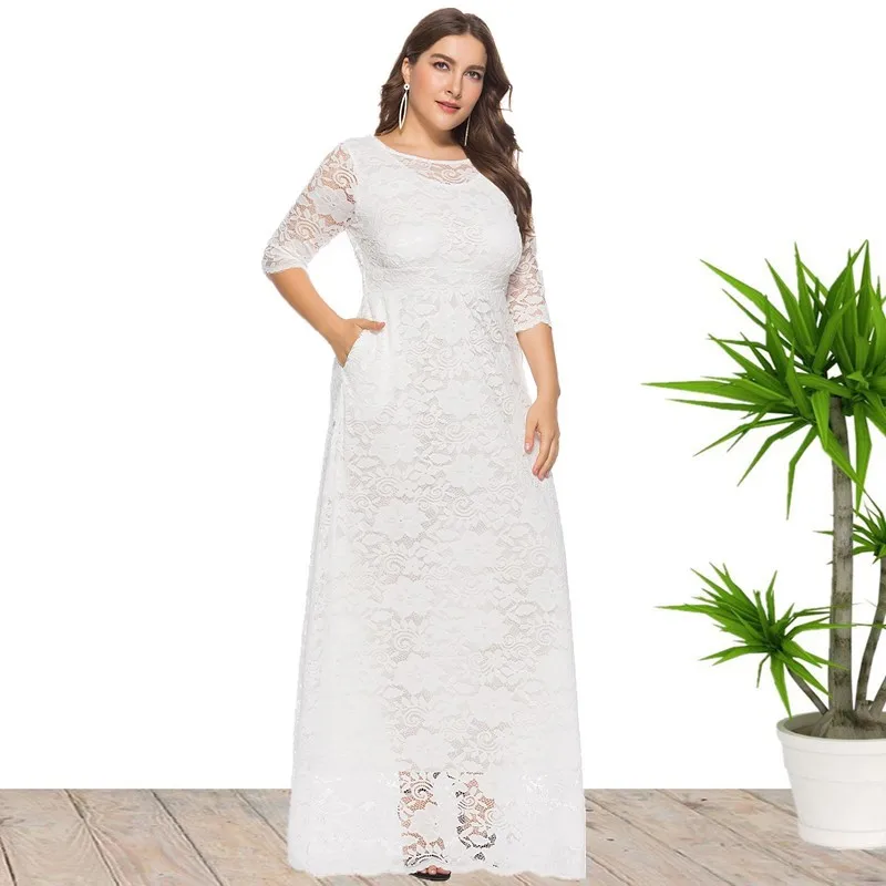 XL-6XL Plus Size African Dresses for Women Elegant African O-neck Lace Wedding Party Evening Maxi Dress Dashiki Africa Clothing