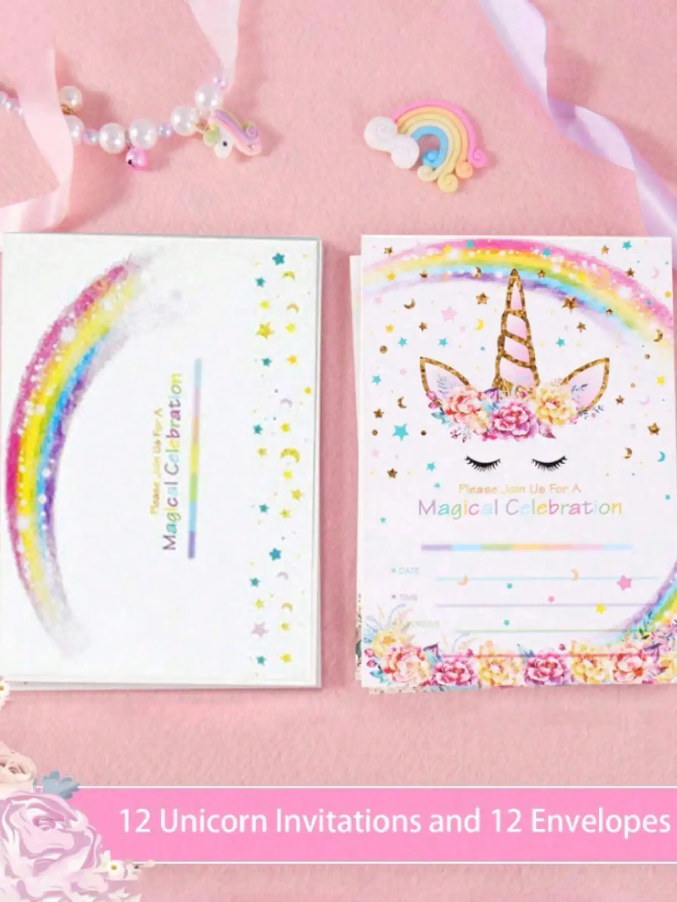 12pcs Magical Cute Unicorn Party Invitation Card (with Envelope) Home Party Supplies with Filled Blank Invitation Card Kit