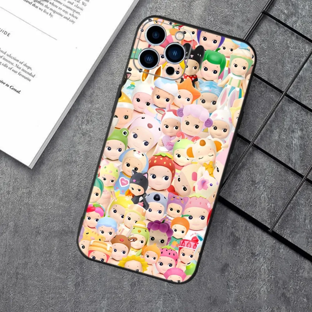 Sonny Angel Nature Art Phone Case For iPhone 16,15,14,13,12,11,XS,XR,X,8,7,Pro,Max,Plus,mini Silicone Black Cover