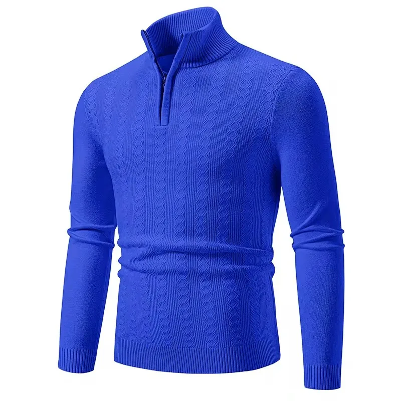 

Men's Half Zipper Sweaters Solid Color Pullover V-neck Long Sleeve Knitted Warm Sweater Tops