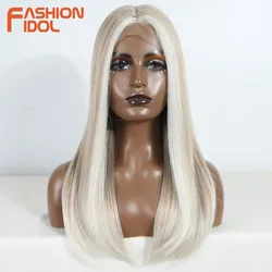 FASHION IDOL 14 Inch Lace Front Wig Synthetic Hair Ombre Brown Grey Short Bob Wigs For Black Women Heat Resistant Synthetic Wig