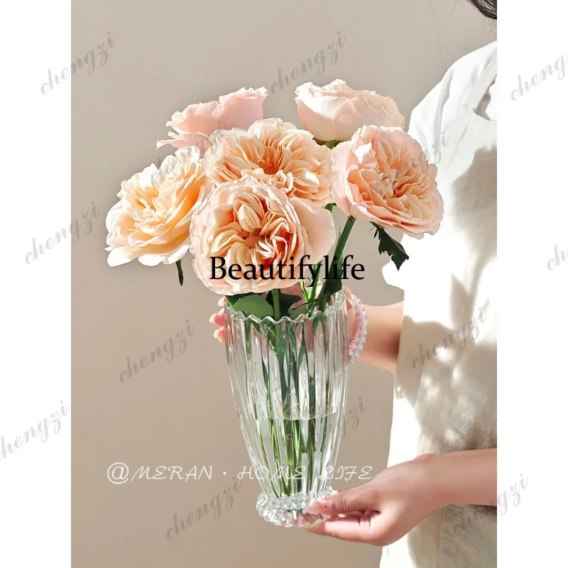Premium Vase Ornament Glass Transparent High-end Flowers Rose Lily Living Room
