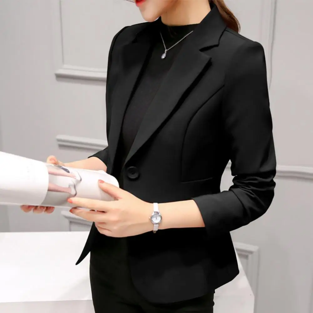 Blazer élégant à revers monochrome pour femme, veste mince à manches longues, pardessus décontracté pour femme, veste chic trempée, un bouton