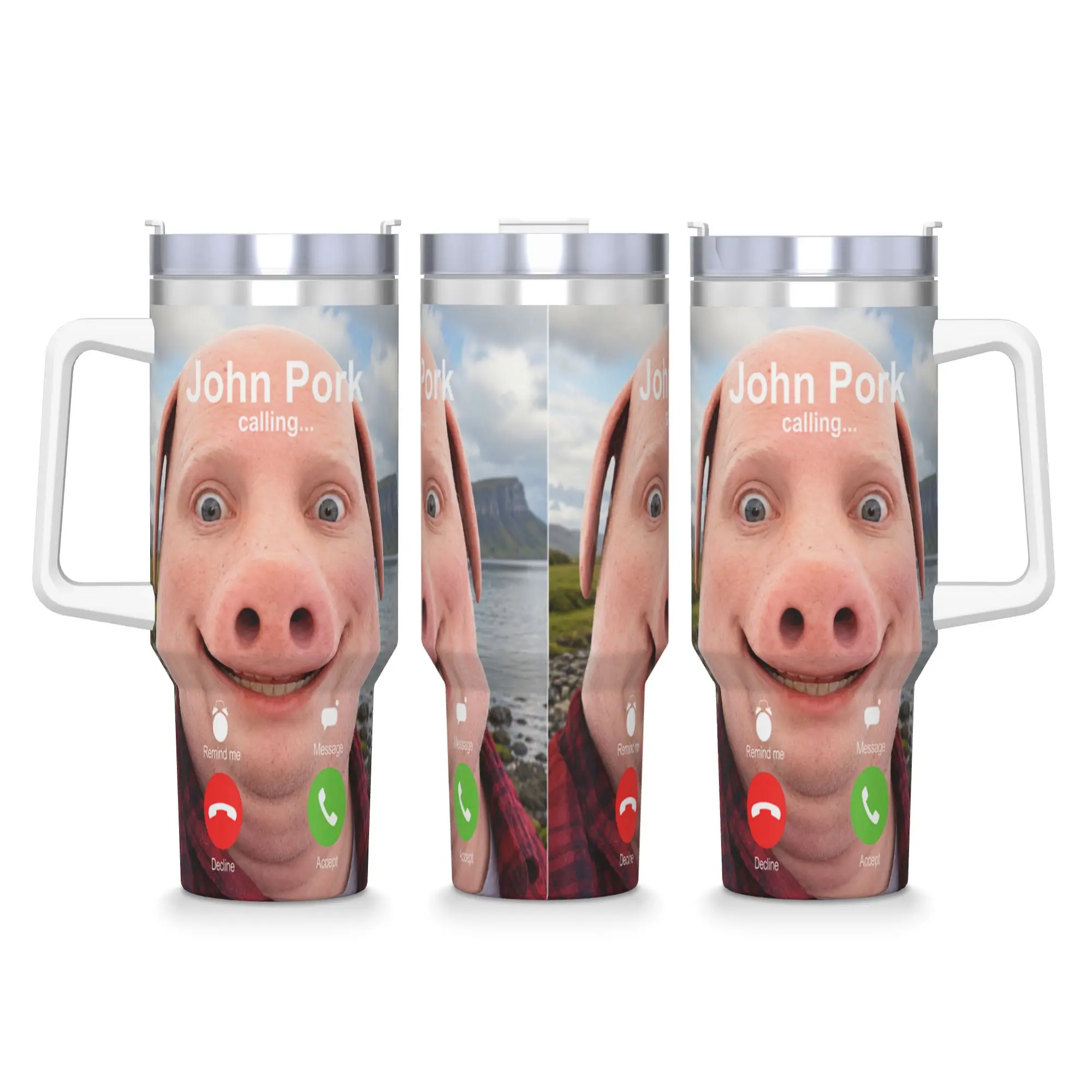Stainless Steel Tumbler John Pork Calling Decline Accept Incoming Call John Pork Thermal Cups Keep Heat Cold Drink Car Mugs