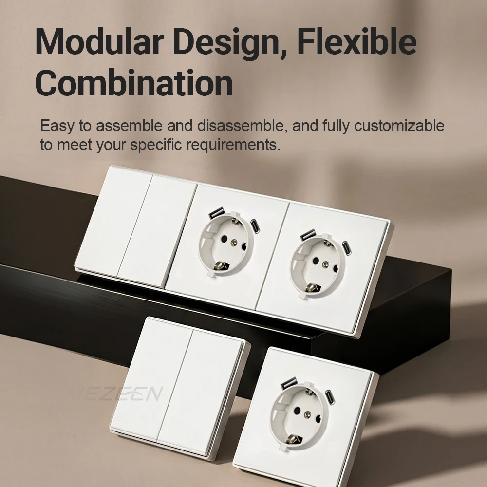JOYHOPE New Model SK Series Matte Frameless PC Plate European Wall Switch and Socket, Type E/F Wall Socket Outlet