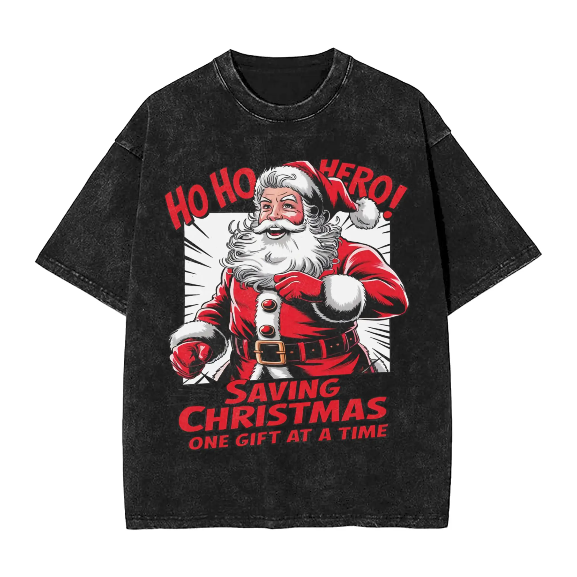 Ho Ho Hero ! - Saving Christmas - One gift at a time  T Shirt Hip Hop Washed 100% Cotton T-Shirt  for Men Women Streetwear