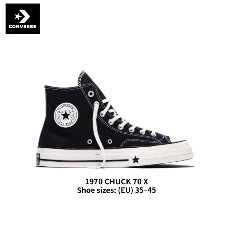 Converse 1970 CHUCK 70 X: Comfortable, durable and lightweight high-top canvas trainers (unisex), black A24225C