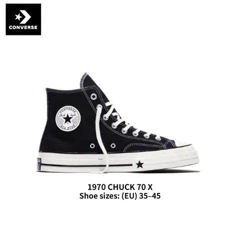 Converse 1970 CHUCK 70 X: Comfortable, durable and lightweight high-top canvas trainers (unisex), black A24225C