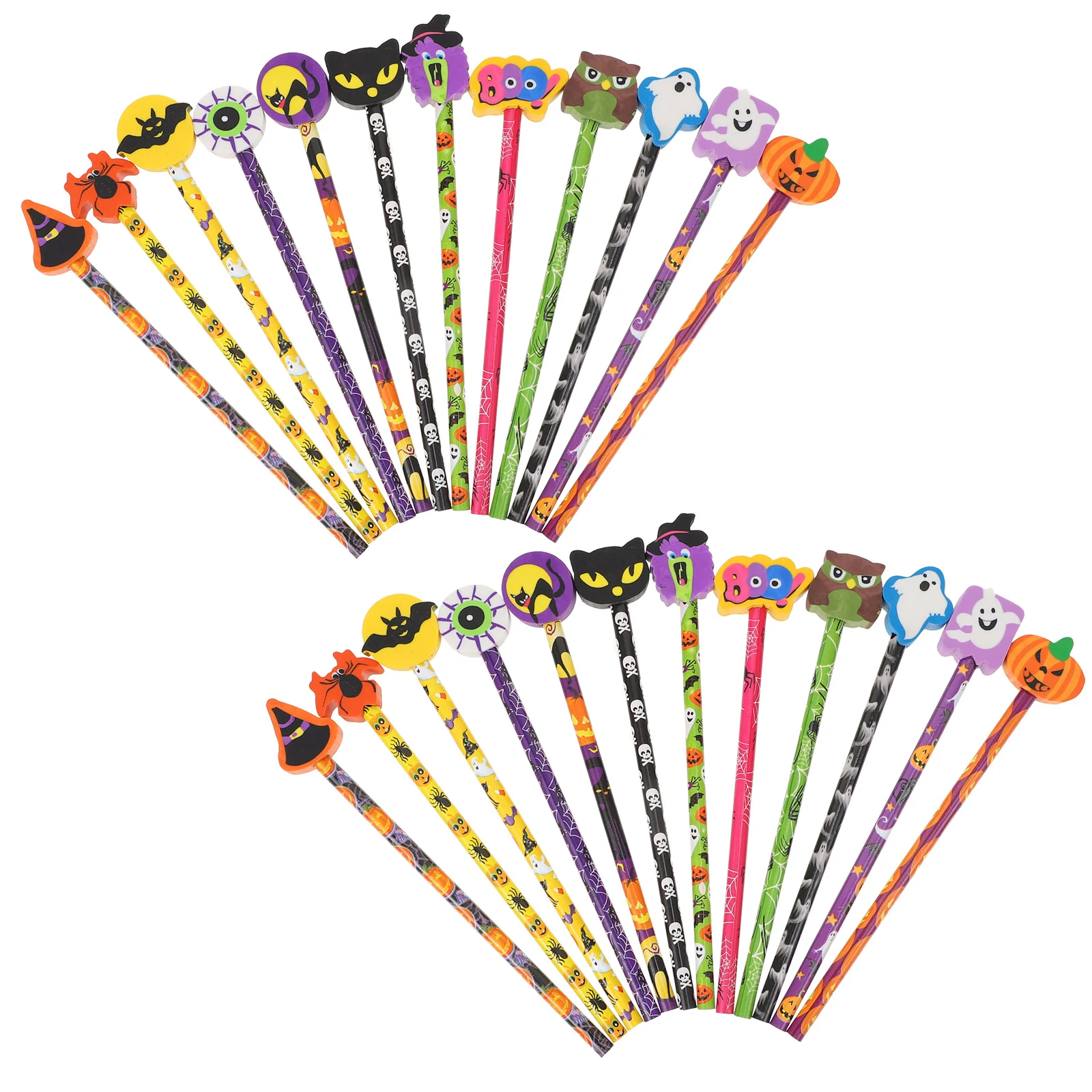 

24 Pcs Fancy Halloween Pencil Child Erasers for Kids Stationery Pencils Wood Coloring Painting