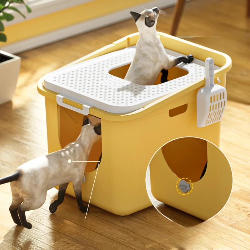 Indoor Top Entry Cat Bedpans Leak Proof Convenient Covered Bathroom Cat Bedpans Training Toilet