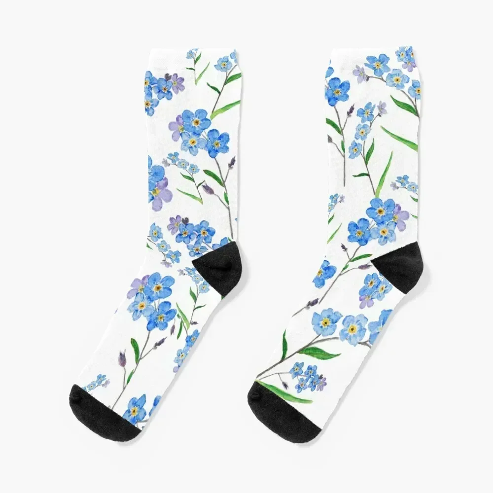 

blue forget me not pattern watercolor Socks kids new year floor Socks For Man Women's