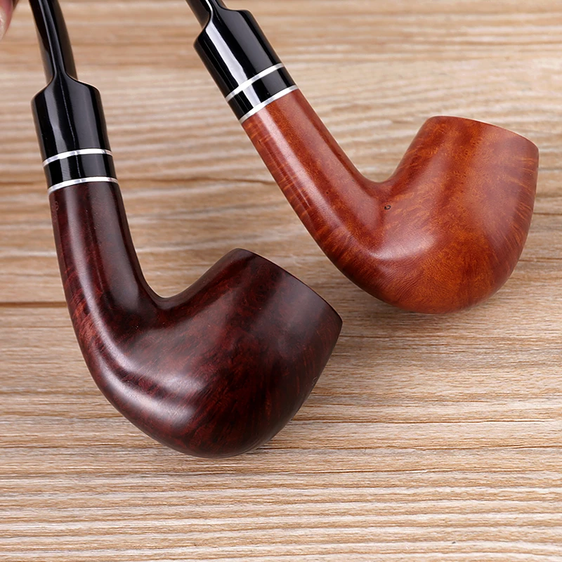 New Bee  Briar Wood Gold Decorated Ring Handmade  Bent Stem Tobacco Pipe 9mm Activated Carbon Filter 10 Cleaning Tools aa0062s