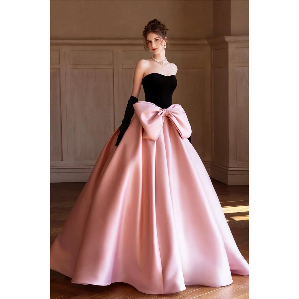 

Customized Long Evening Dresses Strapless Elegant Sleeveless Formal Occasion Prom Gowns Bow 2025 Floor Length Prom Dresses