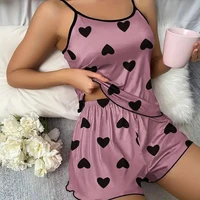 Women's Ice Silk Pajamas Set, Cute Heart Print Short Sleeve Sleepwear – Cool Breathable for Hot Summer Nights - Image 5