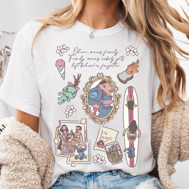 

Женская футболка из чистого хлопка Disney Lilo and Stitch, летняя новая стильная мужская и женская повседневная модная уличная одежда