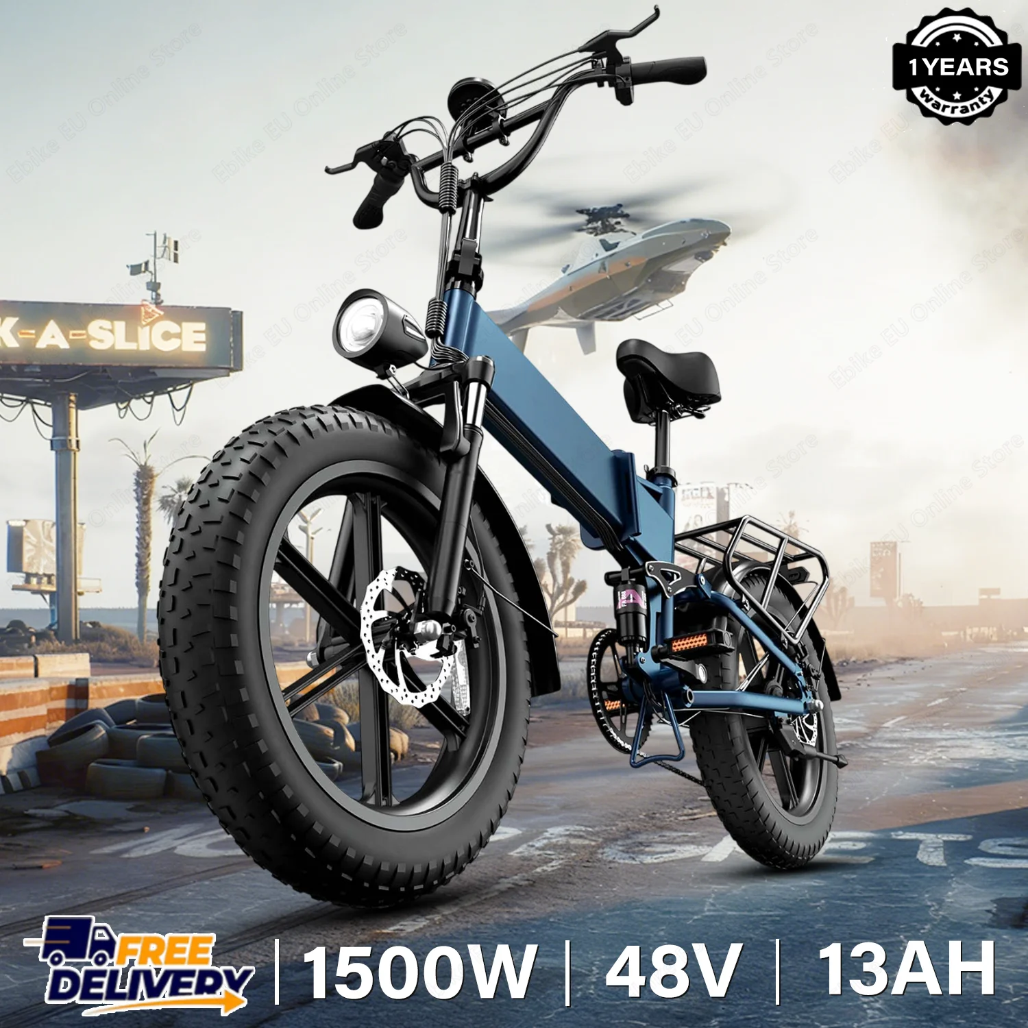 

URLIFE T5 Electric Bike 1500W Peak Power 48V13AH Battery E Bike LED Color Display 20"*4.0-Inch Fat Tires Fold Electric Bicycle