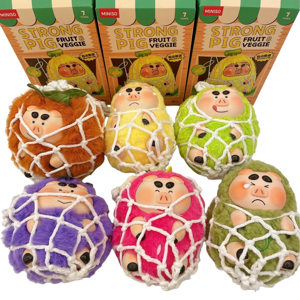 

MINISO Original Pig Strong Fruit & Veggie Series Vinyl Face Trendy Blind Box Kawaii Pig Piggy Doll Pendant Collectible Figures