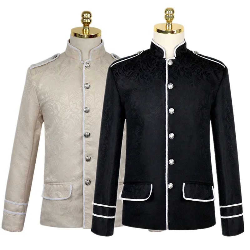 New Gothic Suit Men Luxury Jacquard Jacket 2024 Male Wedding Prom Party Stand Collar Blazers Stage Performance Coats