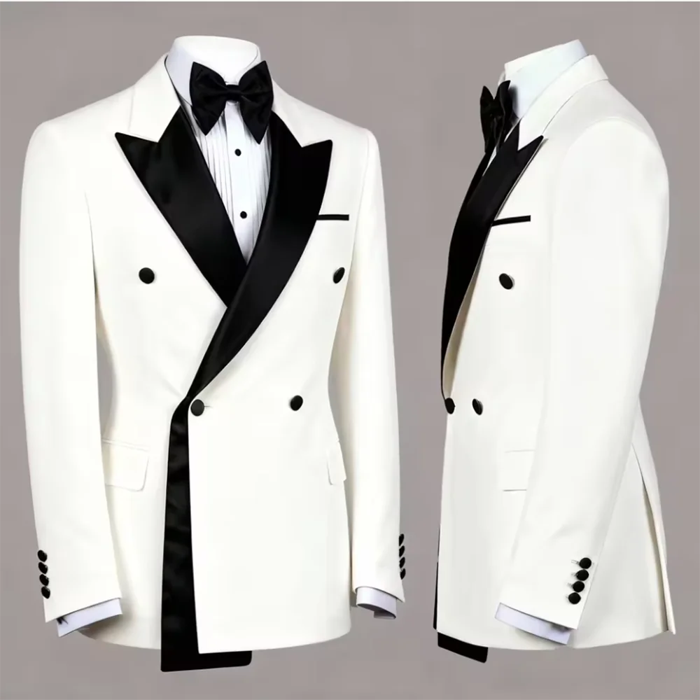 

Unique Design Suits Men 2 Piece Set Double Breasted Jacket Pants 2 Piece Set Groom Banquet Tuxedo Customized Man Business Tuxedo