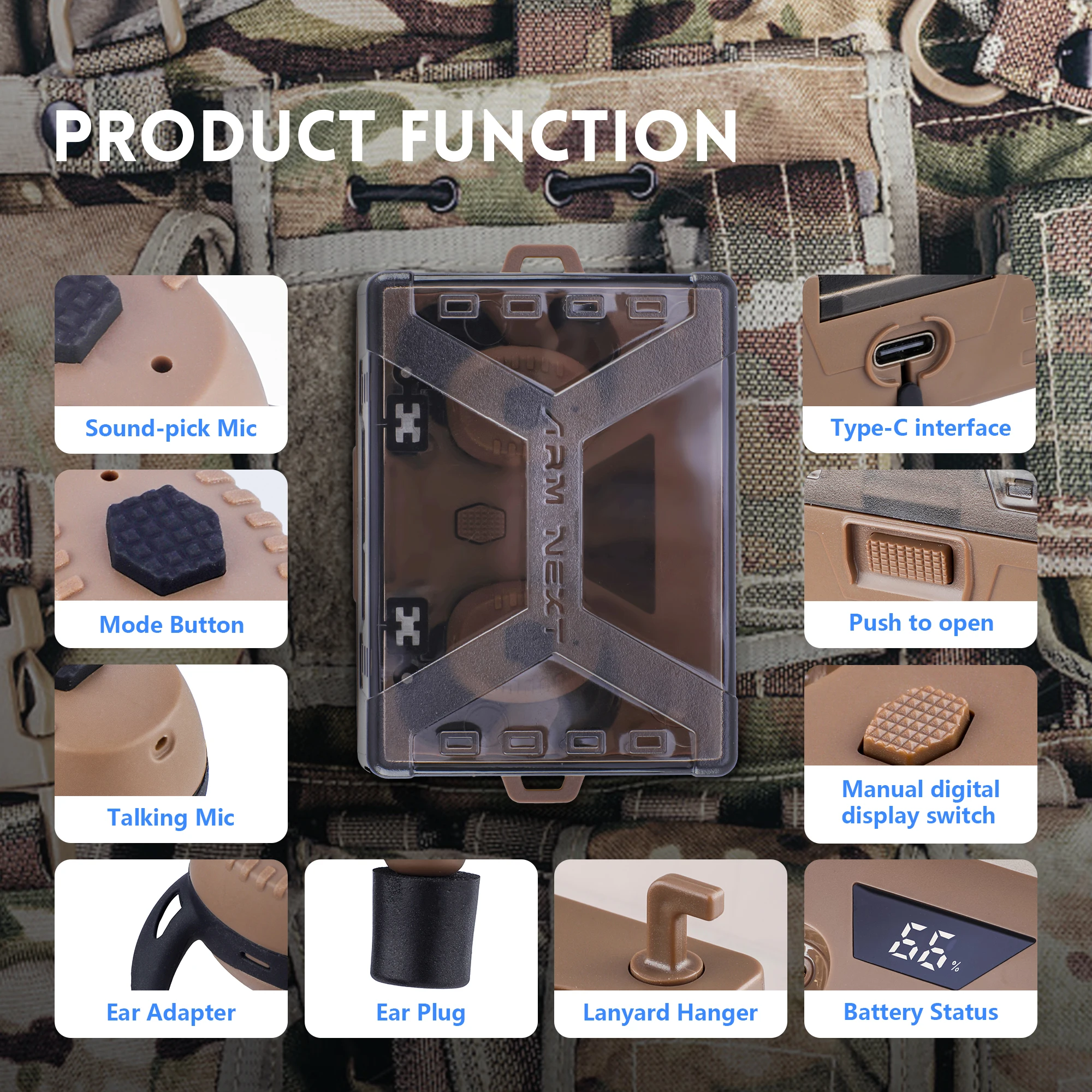 سدادات أذن للرماية ANC NRR27dB - سماعات أذن بلوتوث تكتيكية مع خاصية إلغاء الضوضاء النشطة لحماية الأذن العسكرية للصيد #5
