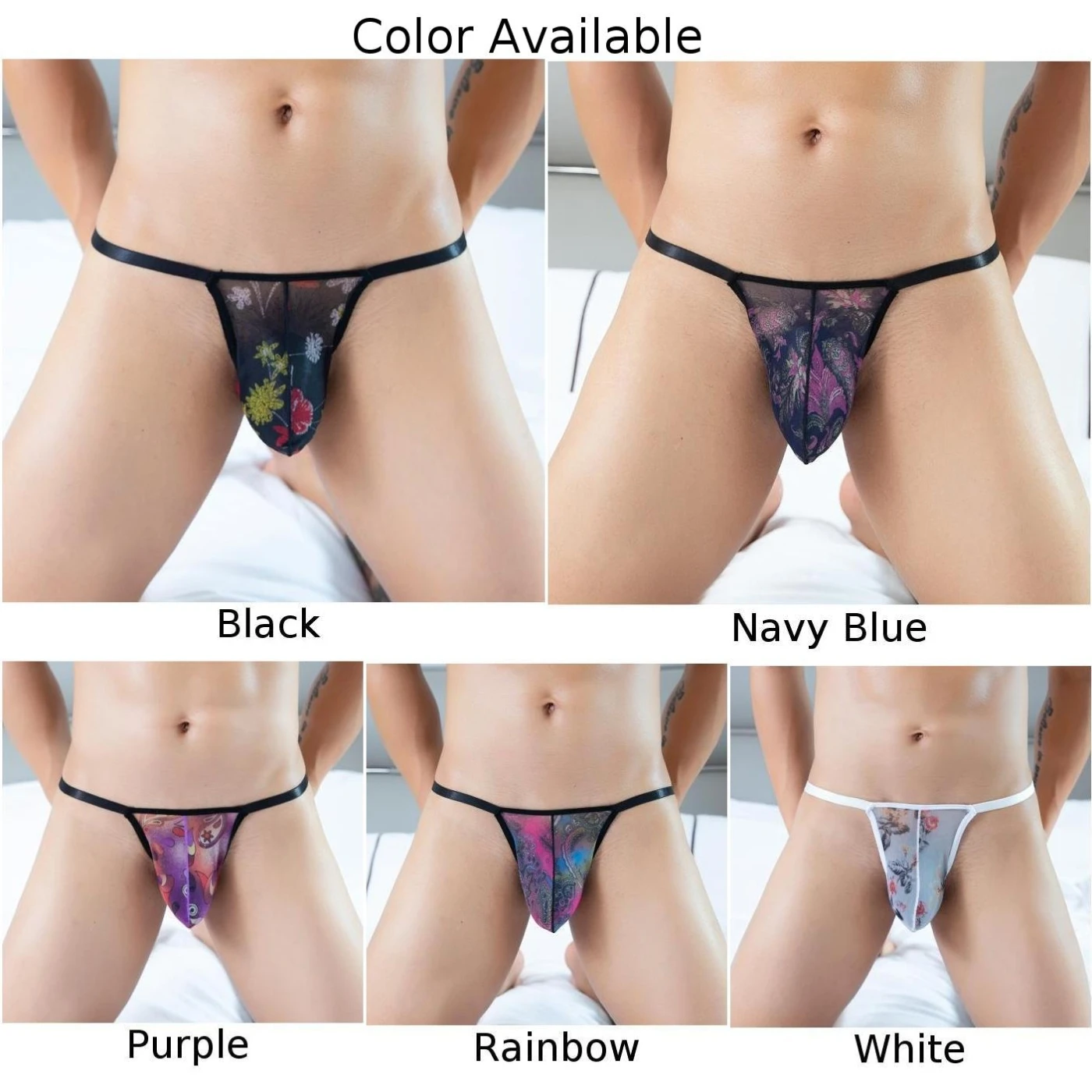 ثونغ رجالي مطبوع عليه زهور من خلال شبكة شبكية ، لباس داخلي مثير للمثليين ، سراويل داخلية كبيرة ، ملابس داخلية رفيعة للغاية ، انتفاخ ، مطبوع ، جيد التهوية