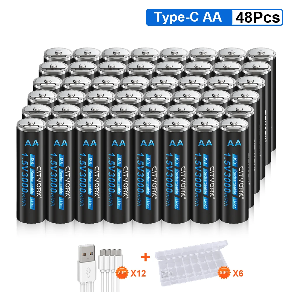 

CITYORK High capacity 1.5V AA Li-ion Battery 3000mWh USB AA Rechargeable Lithium battery for MP3 Player mp3 player Remote+Cable