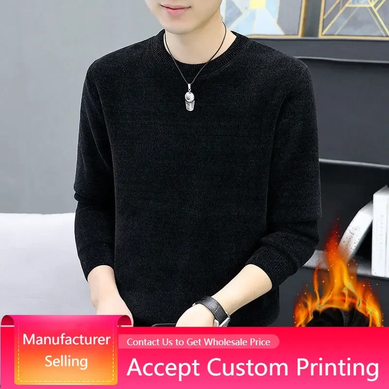 

Men Sweater Fleece Bottoming Shirt Turtleneck Thickened Warm Sweatshirt Pullover Solid Autumn Winter Clothes Simple Casual