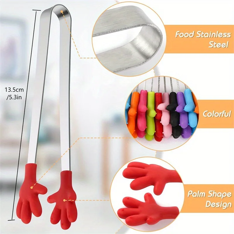 8Pcs per Pack Colorful Silicone Stainless Steel Mini Pliers, Small Snack Clip, Cake Clip, Small Hand Clip, Kitchen Tool