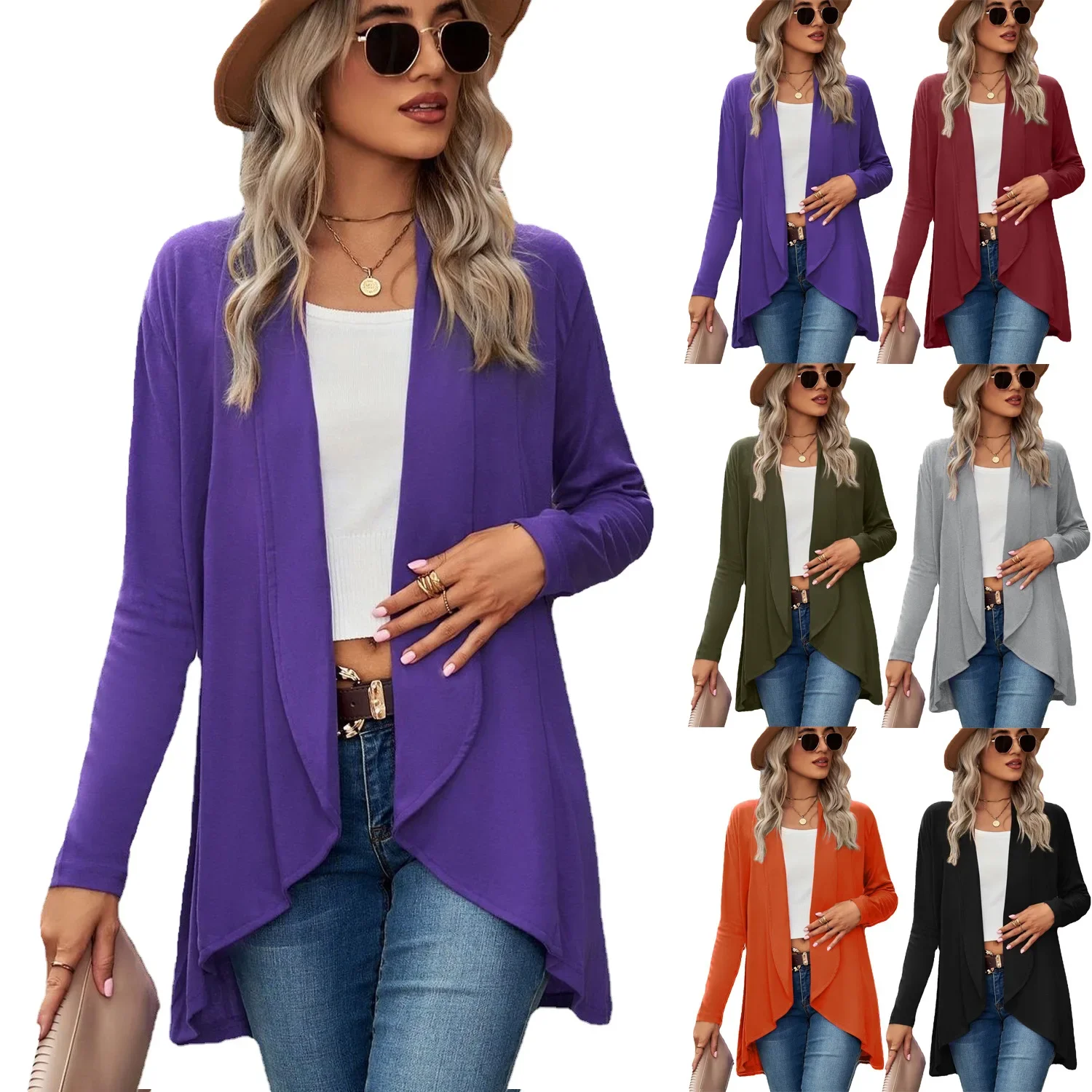 

2024 Europe and the United States autumn and winter new long sleeve solid color loose cardigan top knitted coat for women