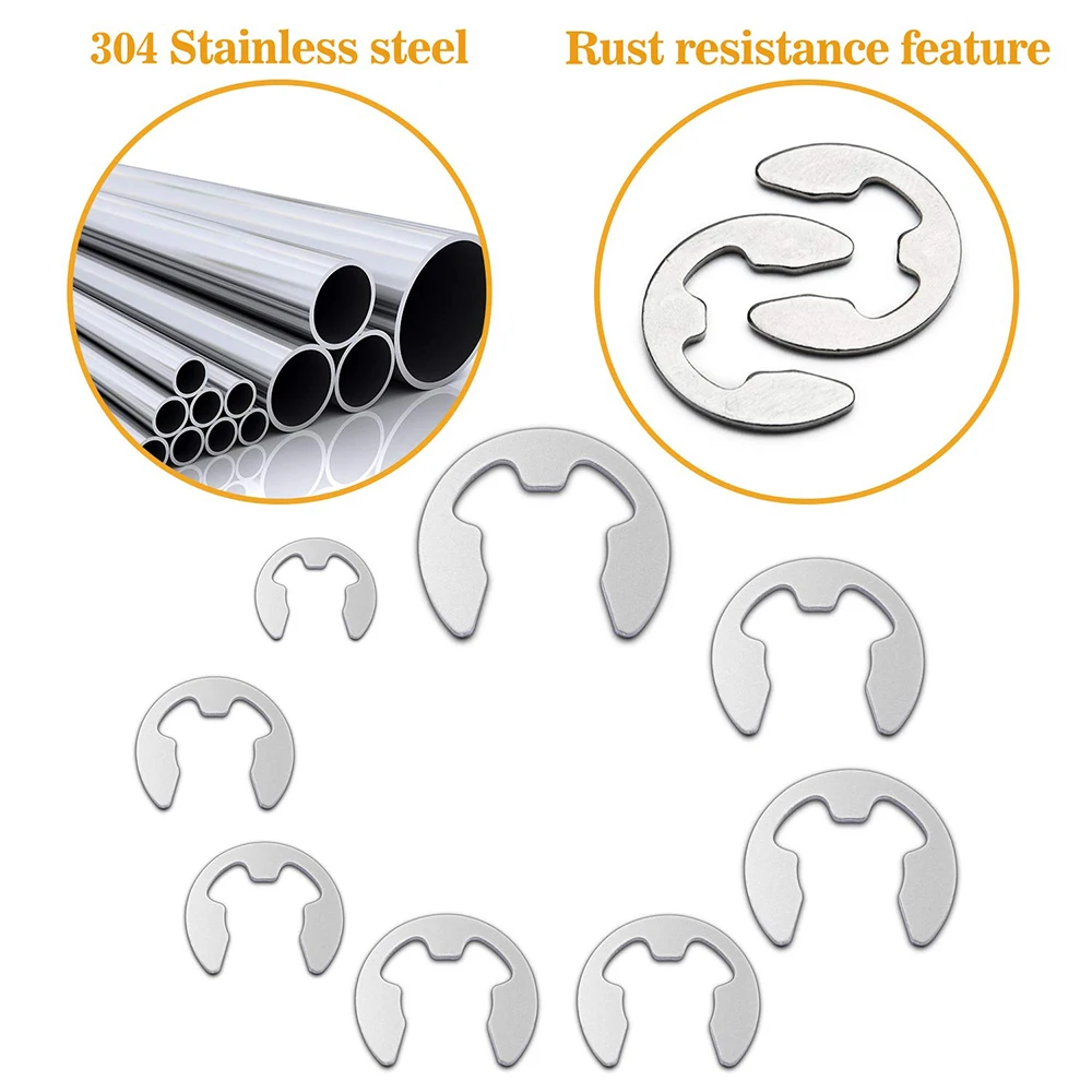 380 Stück E-Clip-Unterlegscheiben aus Edelstahl 304, sortiertes Kit, 1,5–15 mm Sicherungsring, externer Sicherungsring für Wellenbefestigung – Detail 4