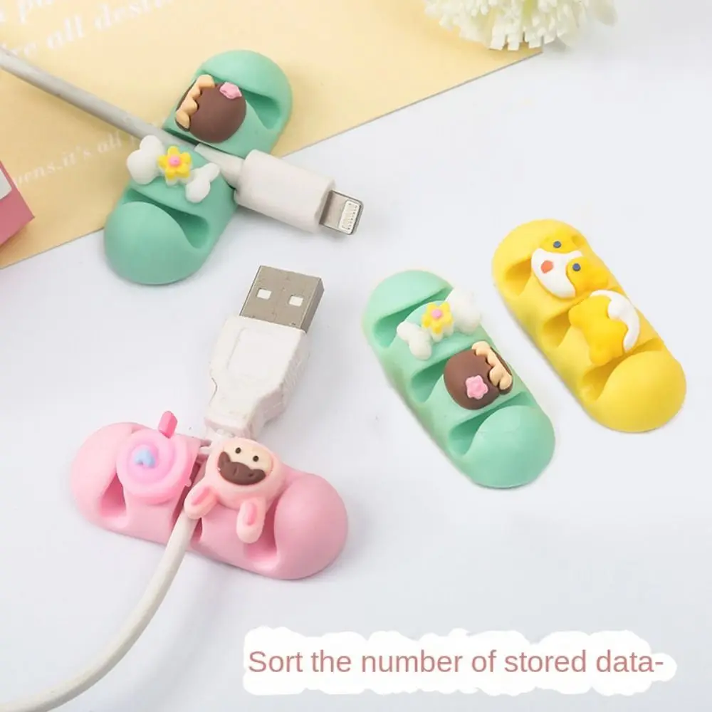 Protetor de cabo dos desenhos animados enrolador de cabo silicone flexível mesa organizador de cabo usb clipe de cabo dos desenhos animados kawaii organizador de cabo