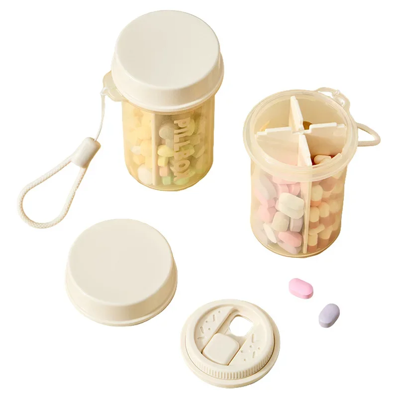 Portable Pill Box Travel Medicine Organizer Small Capsule Bottle Case with Compartments Keychain Tablet Holder for Purse Bag