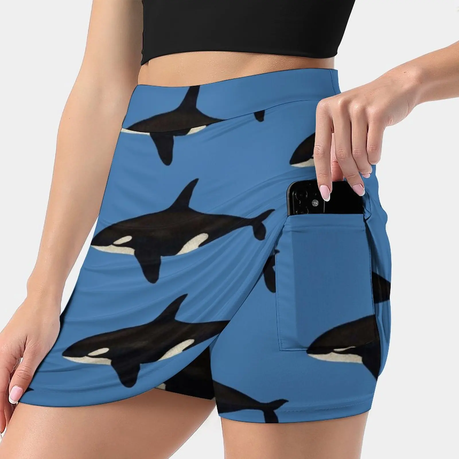 Killer Whale Korean Fashion Skirt Summer Skirts For Women Light Proof Trouser Skirt Killer Whale Whale Orca Ocean Mamals Black