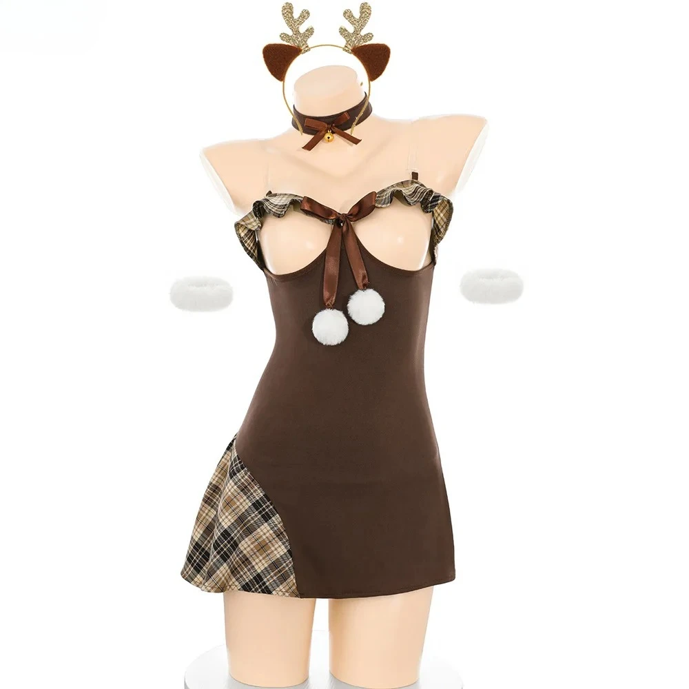 عيد الميلاد الرنة تأثيري حلي أنيمي فتاة عيد الميلاد فستان موحد سانتا كلوز لعب الأدوار وتتسابق لطيف فتاة انظر من خلال فستان النوم #1