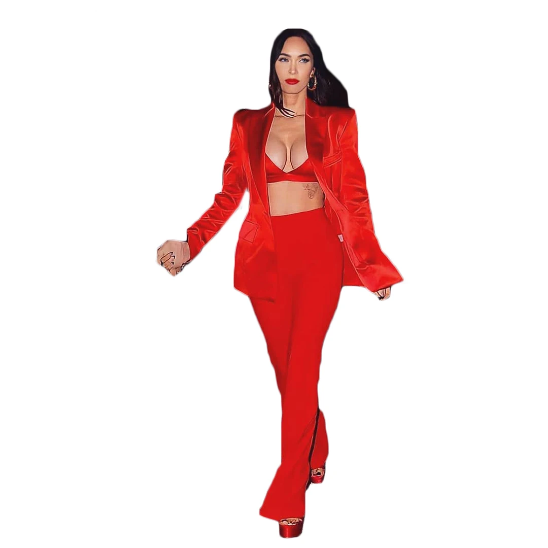 Celebrity Red 2 Pieces Women Suits Dresses Peaked Lapel Blazer Loose Party Show Custom Made One Button Gown 2 Pieces Set