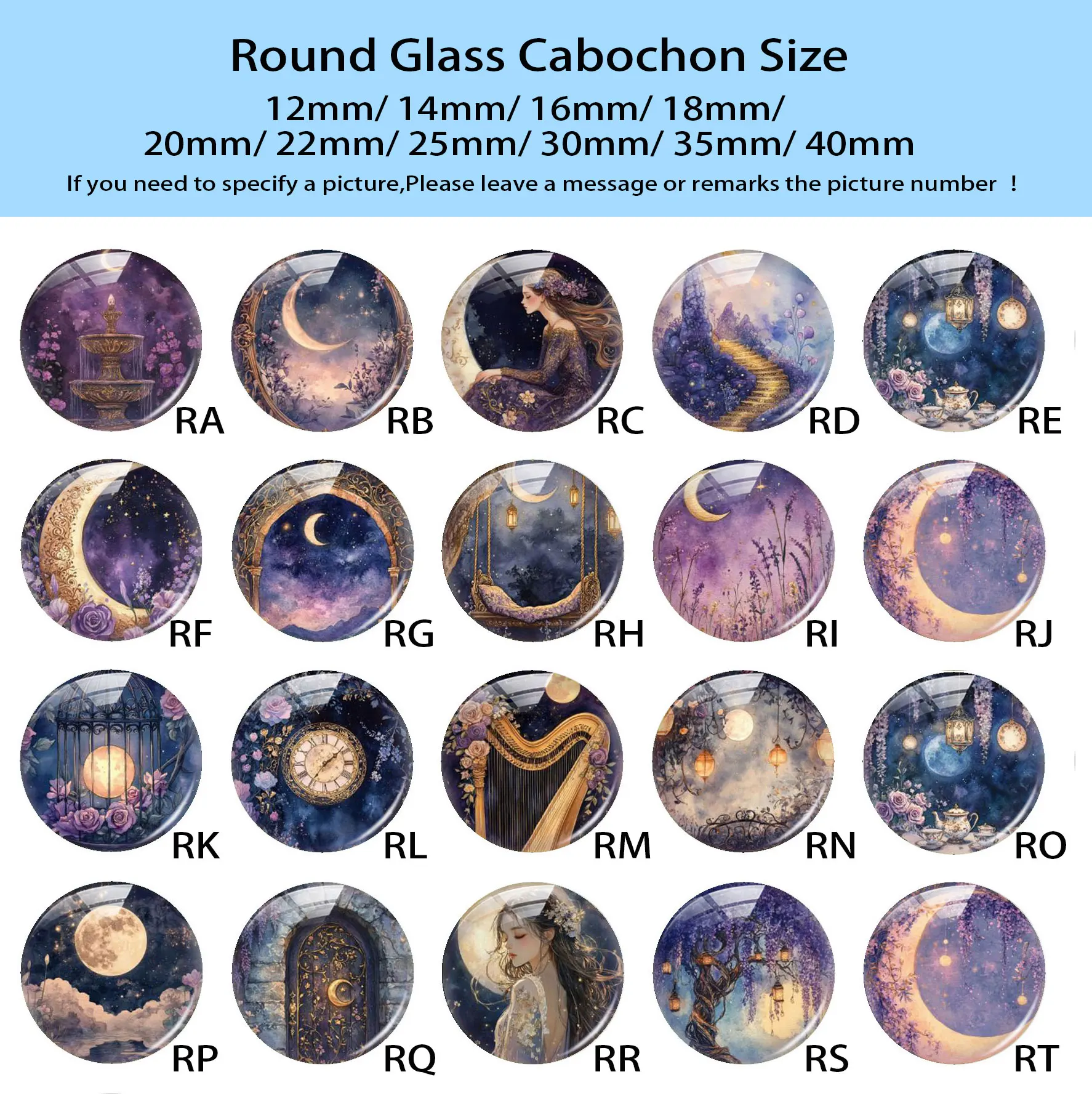 عشوائي مختلط مستدير/بيضاوي/مربع القمر آلهة الأرجواني سر ليلة صور الزجاج كابوشون فلاتباك التجريبي النقش Diy بها بنفسك صنع المجوهرات