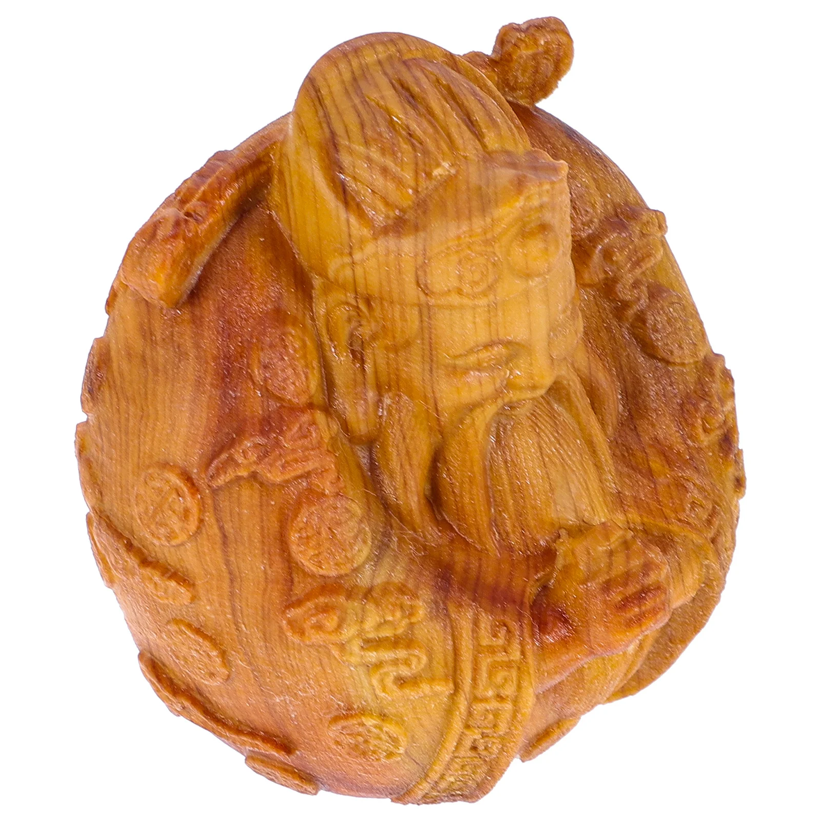 

Wood God of Wealth Carving Compact Flat Bottom Miniature God of Wealth Desktop Ornament Desktop Ornament
