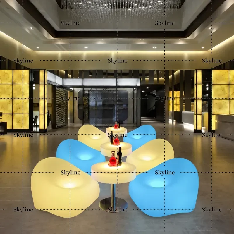 for Modern Outdoor Luminous Round Coffee Table Combination Furniture Sofa Stool Loose Bar Table with Backrest Chair