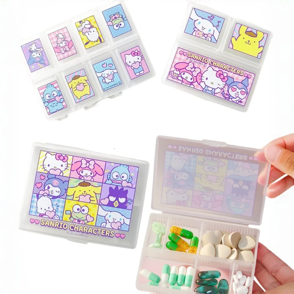 1pc Sanrio Hello Cute Kitty Pillbox Melody Plastic Storage Container Women Mini Portable Pills Organizer Medicine Dustproof Case